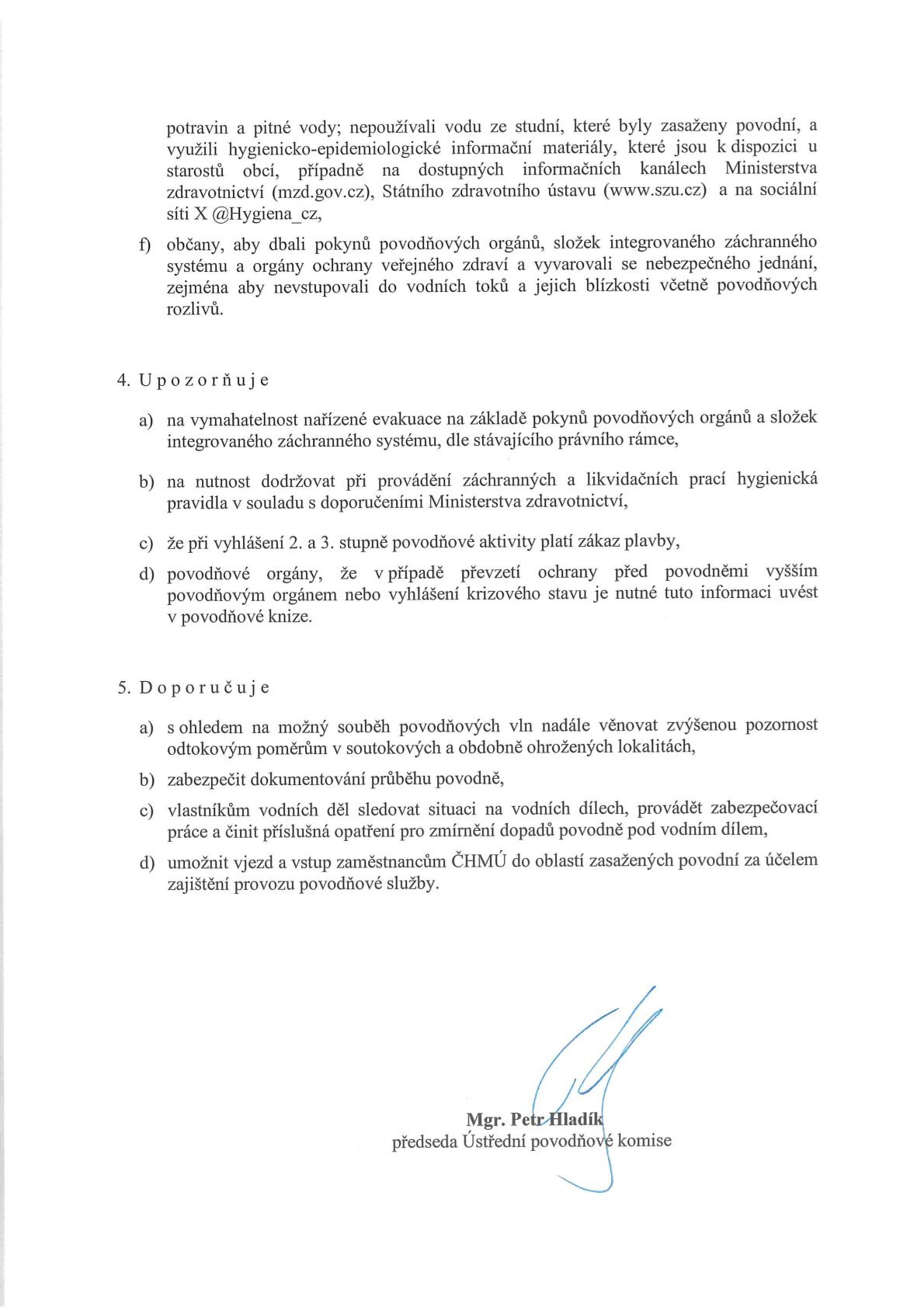 Usnesení Ústřední povodňové komise z 8. zasedání dne 16.9.2024